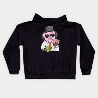 Pig at poker with Poker cards and Poker chips Kids Hoodie